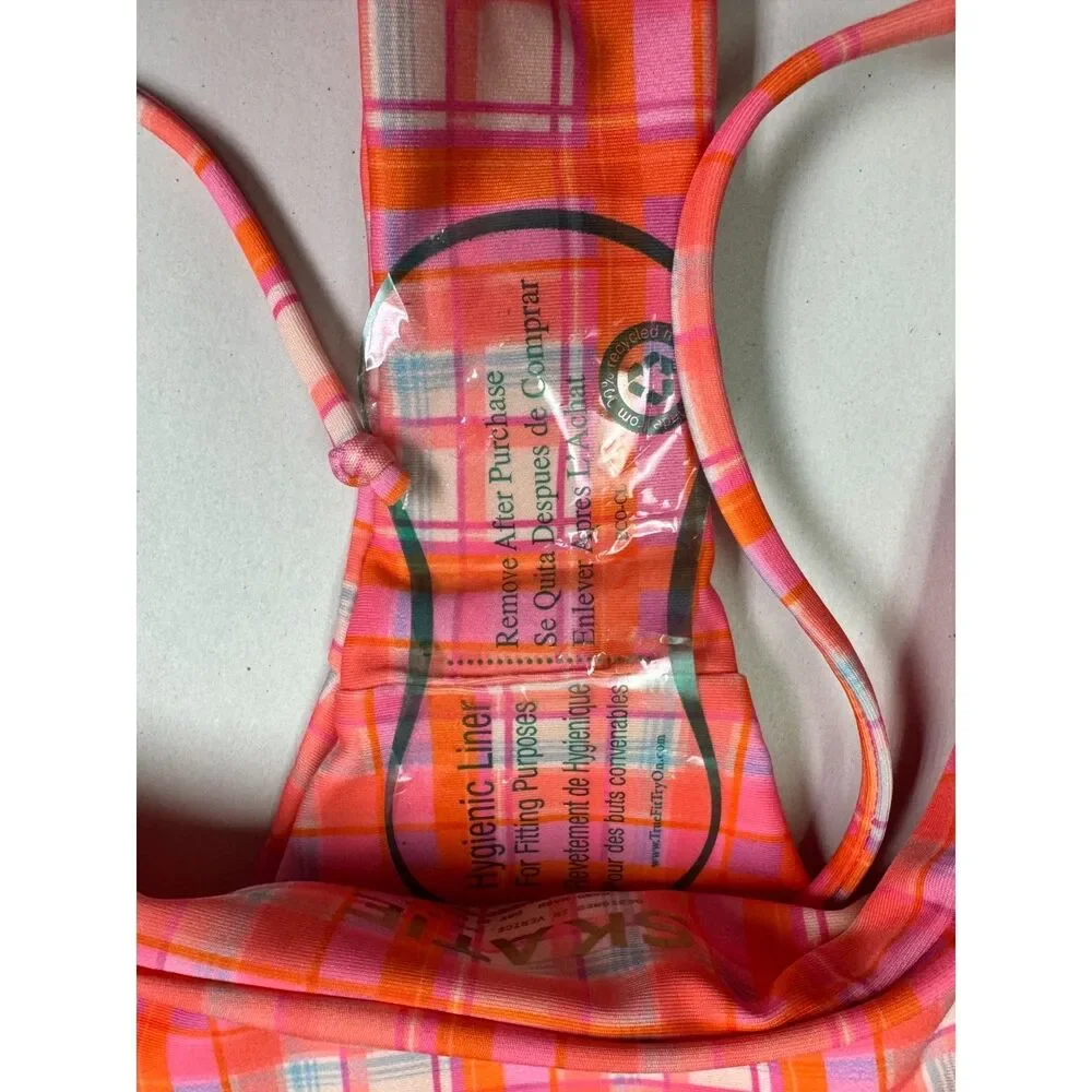 NWT - SKATIE Eco-Friendly Sugar Magnolia Vibrant Pink/Orange Plaid Bikini, Sz S